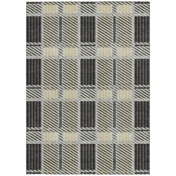 Homeroots 3' Artichoke Green Gray Brown Plaid Washable Area Rug For Indoor Outdoor Spaces, Durable & Stylish 5' X 8' Polyester 597560