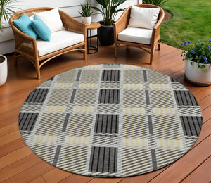 Homeroots 3' Artichoke Green Gray Brown Plaid Washable Area Rug For Indoor Outdoor Spaces, Durable & Stylish 8' Round Polyester 597561