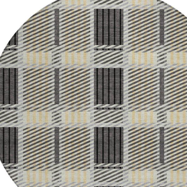 Homeroots 3' Artichoke Green Gray Brown Plaid Washable Area Rug For Indoor Outdoor Spaces, Durable & Stylish 8' Round Polyester 597561