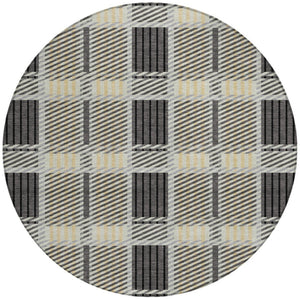 Homeroots 3' Artichoke Green Gray Brown Plaid Washable Area Rug For Indoor Outdoor Spaces, Durable & Stylish 8' Round Polyester 597561