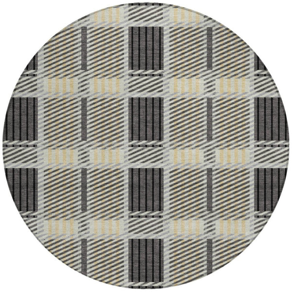 Homeroots 3' Artichoke Green Gray Brown Plaid Washable Area Rug For Indoor Outdoor Spaces, Durable & Stylish 8' Round Polyester 597561