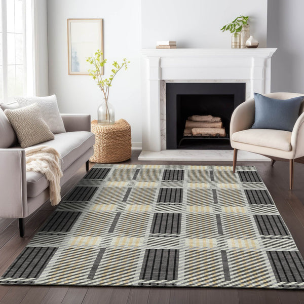 Homeroots 3' Artichoke Green Gray Brown Plaid Washable Area Rug For Indoor Outdoor Spaces, Durable & Stylish 10' X 14' Polyester 597564