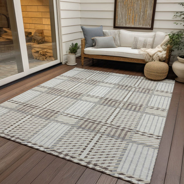 Homeroots 3' Artichoke Green Gray Brown Plaid Washable Area Rug For Indoor Outdoor Spaces, Durable & Stylish 3' X 5' Polyester 597565