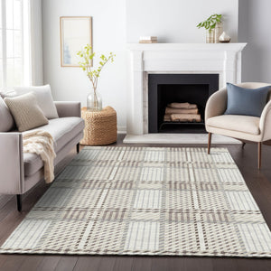 Homeroots 3' Artichoke Green Gray Brown Plaid Washable Area Rug For Indoor Outdoor Spaces, Durable & Stylish 5' X 8' Polyester 597566