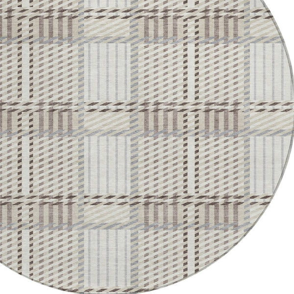 Homeroots 3' Artichoke Green Gray Brown Plaid Washable Area Rug For Indoor Outdoor Spaces, Durable & Stylish 8' Round Polyester 597567