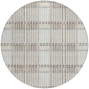 Homeroots 3' Artichoke Green Gray Brown Plaid Washable Area Rug For Indoor Outdoor Spaces, Durable & Stylish 8' Round Polyester 597567