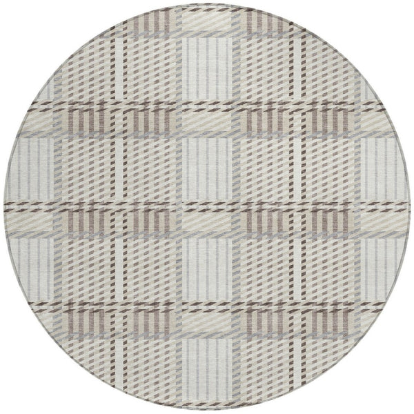 Homeroots 3' Artichoke Green Gray Brown Plaid Washable Area Rug For Indoor Outdoor Spaces, Durable & Stylish 8' Round Polyester 597567