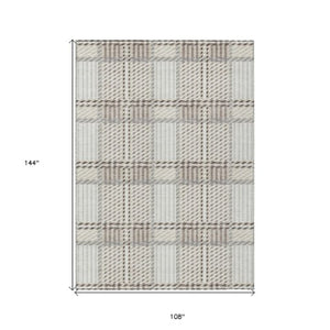 Homeroots 3' Artichoke Green Gray Brown Plaid Washable Area Rug For Indoor Outdoor Spaces, Durable & Stylish 9' X 12' Polyester 597569
