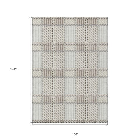 Homeroots 3' Artichoke Green Gray Brown Plaid Washable Area Rug For Indoor Outdoor Spaces, Durable & Stylish 9' X 12' Polyester 597569