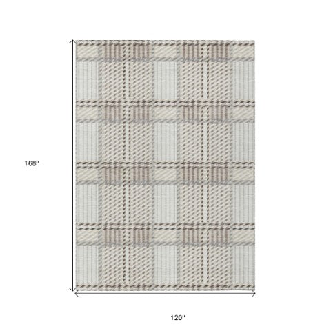 Homeroots 3' Artichoke Green Gray Brown Plaid Washable Area Rug For Indoor Outdoor Spaces, Durable & Stylish 10' X 14' Polyester 597570