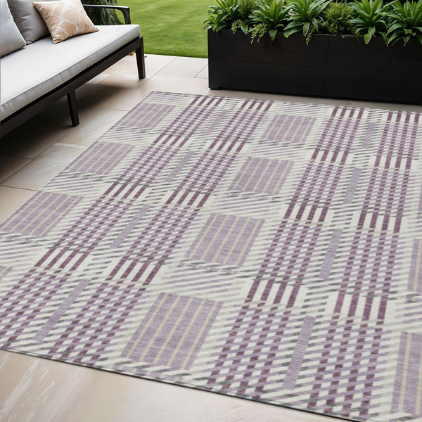 Homeroots 3' Artichoke Green Gray Brown Plaid Washable Area Rug For Indoor Outdoor Spaces, Durable & Stylish 5' X 8' Polyester 597572