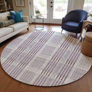 Homeroots 3' Artichoke Green Gray Brown Plaid Washable Area Rug For Indoor Outdoor Spaces, Durable & Stylish 8' Round Polyester 597573