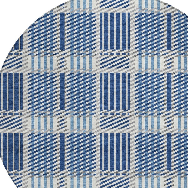 Homeroots 3' Artichoke Green Gray Brown Plaid Washable Area Rug For Indoor Outdoor Spaces, Durable & Stylish 8' Round Polyester 597579