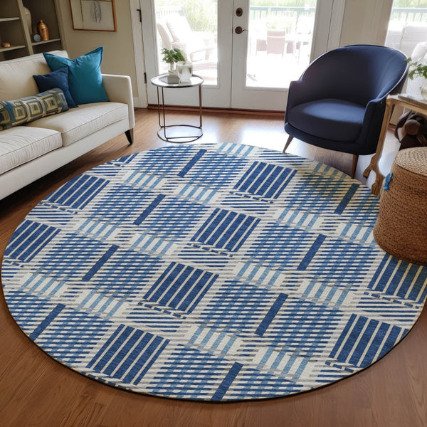 Homeroots 3' Artichoke Green Gray Brown Plaid Washable Area Rug For Indoor Outdoor Spaces, Durable & Stylish 8' Round Polyester 597579