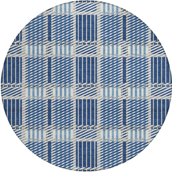 Homeroots 3' Artichoke Green Gray Brown Plaid Washable Area Rug For Indoor Outdoor Spaces, Durable & Stylish 8' Round Polyester 597579