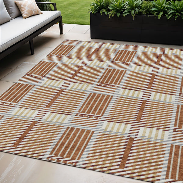 Homeroots 3' Artichoke Green Gray Brown Plaid Washable Area Rug For Indoor Outdoor Spaces, Durable & Stylish 5' X 8' Polyester 597584