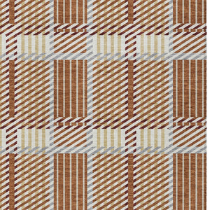 Homeroots 3' Artichoke Green Gray Brown Plaid Washable Area Rug For Indoor Outdoor Spaces, Durable & Stylish 5' X 8' Polyester 597584