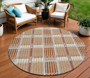 Homeroots 3' Artichoke Green Gray Brown Plaid Washable Area Rug For Indoor Outdoor Spaces, Durable & Stylish 8' Round Polyester 597585