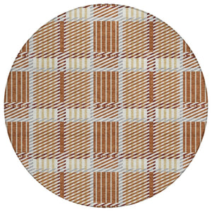 HomeRoots 5' Copper Gold and Gray Plaid Indoor-Outdoor Area Rug – Durable, Washable, Stylish for Any Space 8' Round 597585