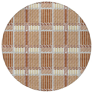 Homeroots 3' Artichoke Green Gray Brown Plaid Washable Area Rug For Indoor Outdoor Spaces, Durable & Stylish 8' Round Polyester 597585