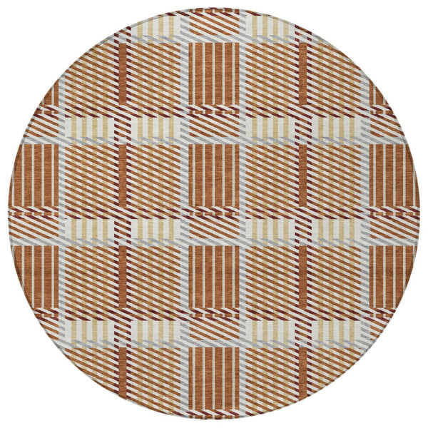 Homeroots 3' Artichoke Green Gray Brown Plaid Washable Area Rug For Indoor Outdoor Spaces, Durable & Stylish 8' Round Polyester 597585