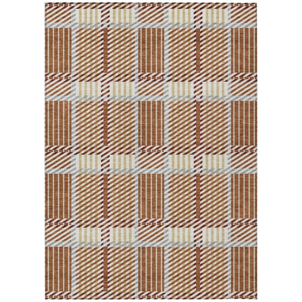 HomeRoots 5' Copper Gold and Gray Plaid Indoor-Outdoor Area Rug – Durable, Washable, Stylish for Any Space 8' X 10' 597586