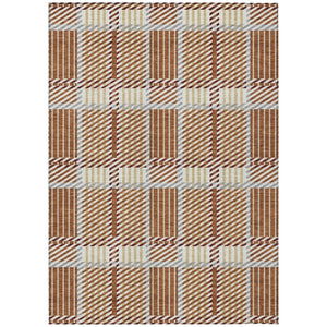 HomeRoots 5' Copper Gold and Gray Plaid Indoor-Outdoor Area Rug – Durable, Washable, Stylish for Any Space 8' X 10' 597586