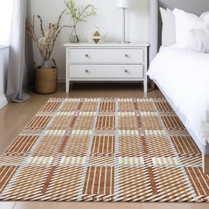 Homeroots 3' Artichoke Green Gray Brown Plaid Washable Area Rug For Indoor Outdoor Spaces, Durable & Stylish 8' X 10' Polyester 597586