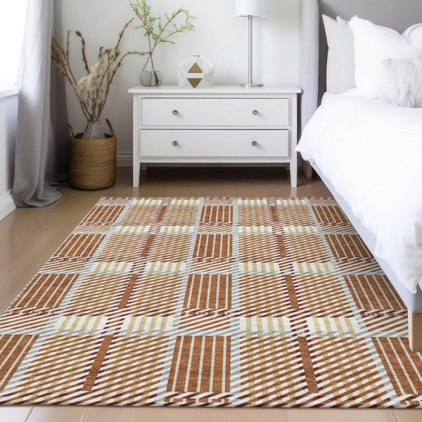 Homeroots 3' Artichoke Green Gray Brown Plaid Washable Area Rug For Indoor Outdoor Spaces, Durable & Stylish 8' X 10' Polyester 597586