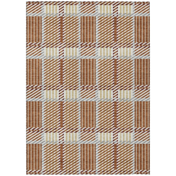 HomeRoots 5' Copper Gold and Gray Plaid Indoor-Outdoor Area Rug – Durable, Washable, Stylish for Any Space 10' X 14' 597588