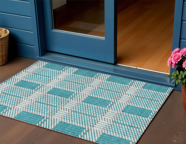 Homeroots 3' Artichoke Green Gray Brown Plaid Washable Area Rug For Indoor Outdoor Spaces, Durable & Stylish 3' X 5' Polyester 597589