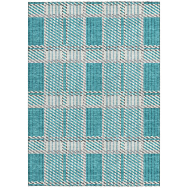 Homeroots 3' Artichoke Green Gray Brown Plaid Washable Area Rug For Indoor Outdoor Spaces, Durable & Stylish 5' X 8' Polyester 597590