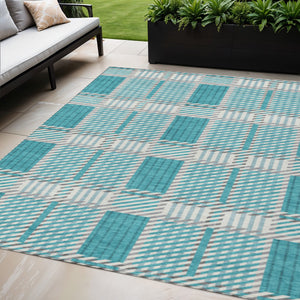 Homeroots 3' Artichoke Green Gray Brown Plaid Washable Area Rug For Indoor Outdoor Spaces, Durable & Stylish 5' X 8' Polyester 597590
