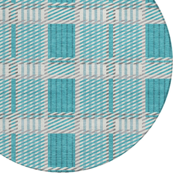 Homeroots 3' Artichoke Green Gray Brown Plaid Washable Area Rug For Indoor Outdoor Spaces, Durable & Stylish 8' Round Polyester 597591