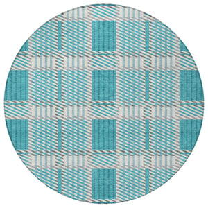 Homeroots 3' Artichoke Green Gray Brown Plaid Washable Area Rug For Indoor Outdoor Spaces, Durable & Stylish 8' Round Polyester 597591