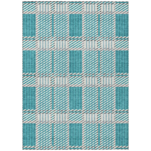HomeRoots 5' Stylish Teal Blue Gray Ivory Plaid Washable Area Rug for Indoor Outdoor Use - Durable & Versatile 8' X 10' 597592