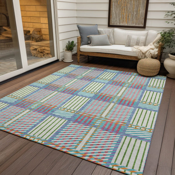 Homeroots 3' Artichoke Green Gray Brown Plaid Washable Area Rug For Indoor Outdoor Spaces, Durable & Stylish 3' X 5' Polyester 597595