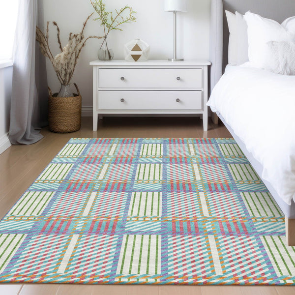 Homeroots 3' Artichoke Green Gray Brown Plaid Washable Area Rug For Indoor Outdoor Spaces, Durable & Stylish 3' X 5' Polyester 597595