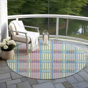 Homeroots 3' Artichoke Green Gray Brown Plaid Washable Area Rug For Indoor Outdoor Spaces, Durable & Stylish 8' Round Polyester 597597