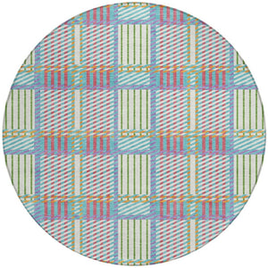 Homeroots 3' Artichoke Green Gray Brown Plaid Washable Area Rug For Indoor Outdoor Spaces, Durable & Stylish 8' Round Polyester 597597