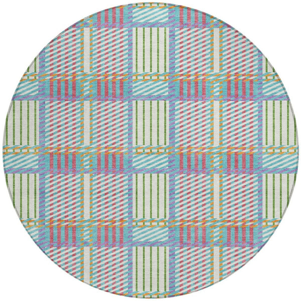 Homeroots 3' Artichoke Green Gray Brown Plaid Washable Area Rug For Indoor Outdoor Spaces, Durable & Stylish 8' Round Polyester 597597