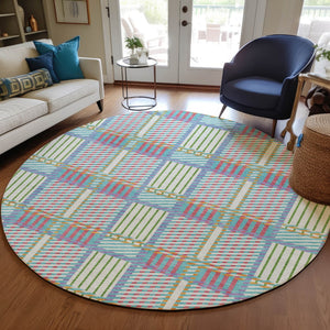 Homeroots 3' Artichoke Green Gray Brown Plaid Washable Area Rug For Indoor Outdoor Spaces, Durable & Stylish 8' Round Polyester 597597