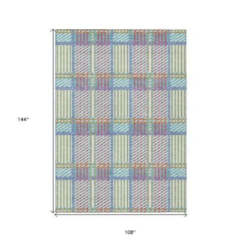 Homeroots 3' Artichoke Green Gray Brown Plaid Washable Area Rug For Indoor Outdoor Spaces, Durable & Stylish 9' X 12' Polyester 597599