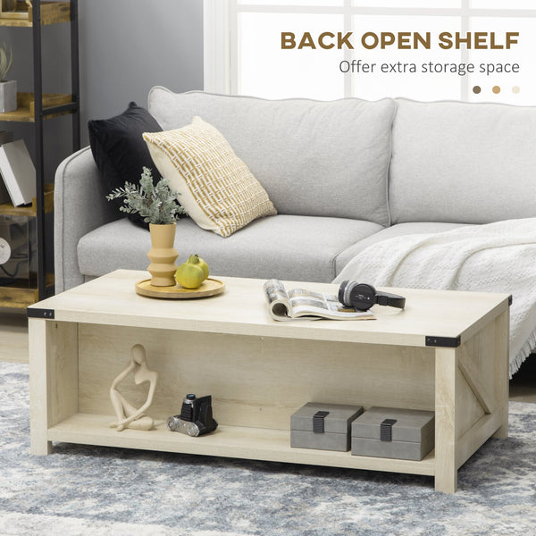 English Elm HOMCOM Farmhouse Coffee Table with Flip Lift Top and Hidden Storage, Square Center Table, Rustic Charm Natural W2225P217452