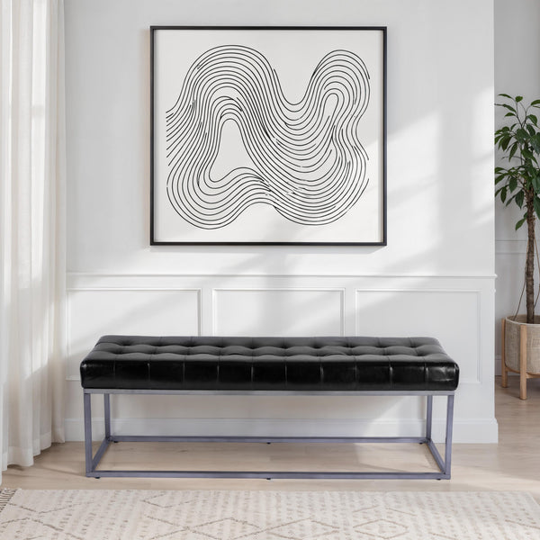 Butler Knox 54" Rectangular Tufted Leather and Iron Accent Bench – Stylish, Durable, Versatile Seating