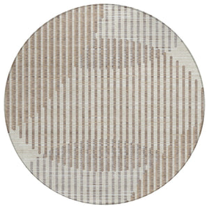 HomeRoots 5' Beige and Ivory Geometric Area Rug - Washable Indoor/Outdoor Design for Modern Spaces 8' Round 597603