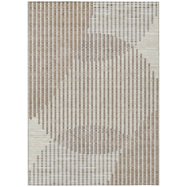 HomeRoots 5' Beige and Ivory Geometric Area Rug - Washable Indoor/Outdoor Design for Modern Spaces 8' X 10' 597604