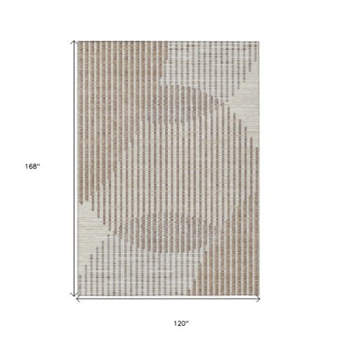 Homeroots 3' Beige And Ivory Geometric Washable Rug - Perfect For Indoor And Outdoor Spaces, Stylish & Durable 10' X 14' Polyester 597606