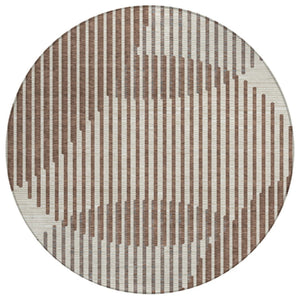 HomeRoots 5' Modern Brown and Beige Geometric Indoor Outdoor Area Rug - Durable, Washable, Stylish Accent Piece 8' Round 597609