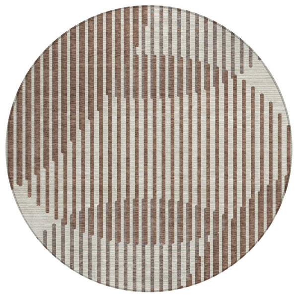 HomeRoots 5' Modern Brown and Beige Geometric Indoor Outdoor Area Rug - Durable, Washable, Stylish Accent Piece 8' Round 597609